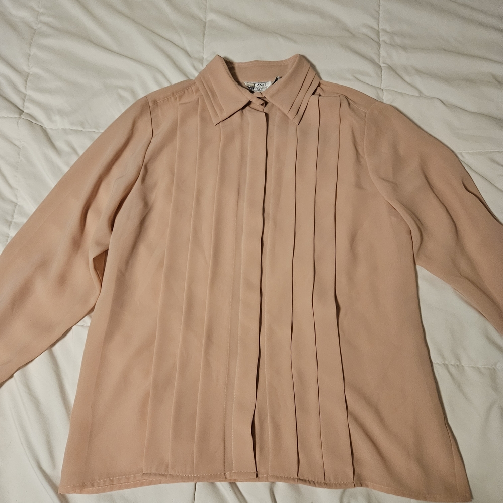 Vintage S.K & Company Pleated-Front Blouse Peach Color